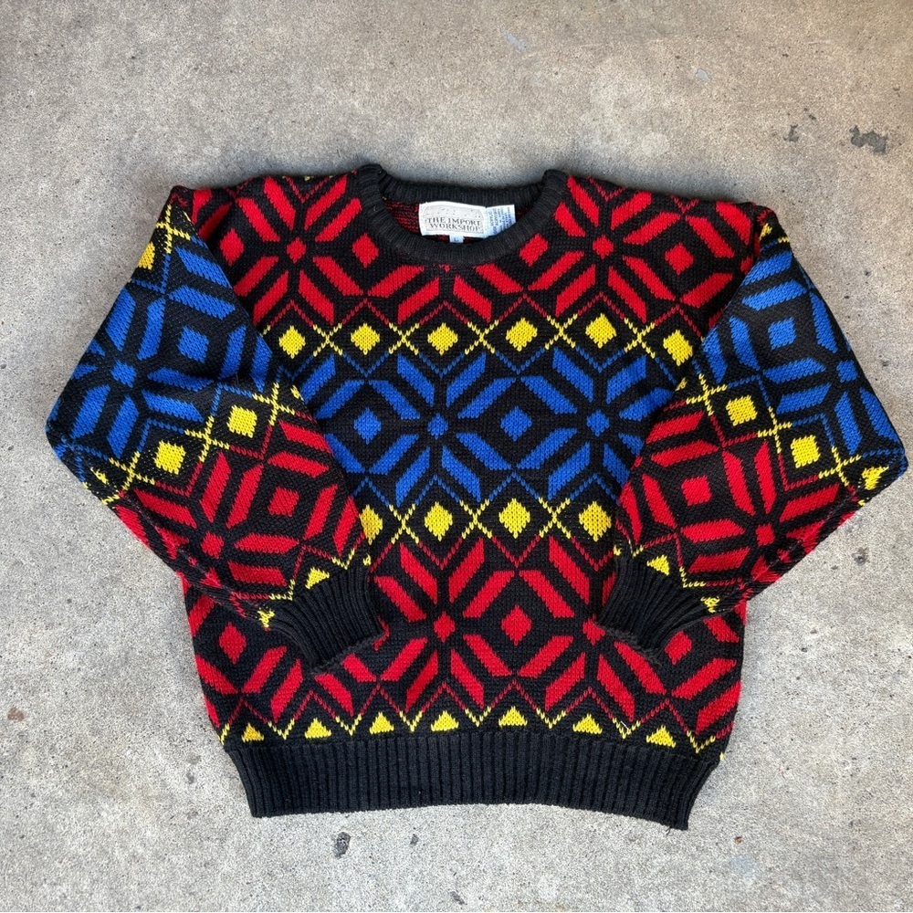 Vintage The Import Workshop sweater 80s colorful snowflake holiday crew sz L EUC - Picture 4 of 12